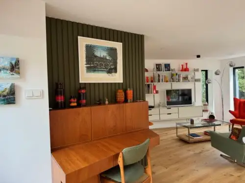 Click Here To Enlarge This Photo Of Bedroom&comma; Living&sol;Dining Including Staircase & Custom Made Kitchen